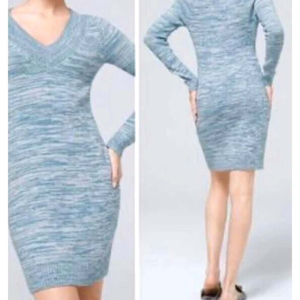 White House Black Market V-Neck Sweater Dress XL Blue Marl 570300830 NEW